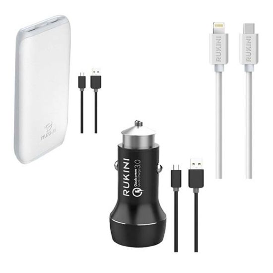 Picture of Rukini power Bank 6000mAh- C to lightning Cable 1M- Car charger 30W with Micro USB Cable