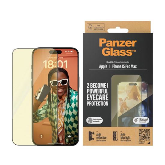 Picture of PanzerGlass iPhone 15 Pro Max 6.7" Ultra Wide Fit Anti-Reflective  & Blue light