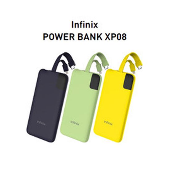 Picture of Infinix Power Bank XP08 10,000 mAh, built in Lightning, USB C Cables Purple